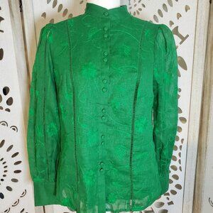 NWT G.D.S by Helenam Elegant Lace Embroidered Blouse, Mandarin Collar, Resort